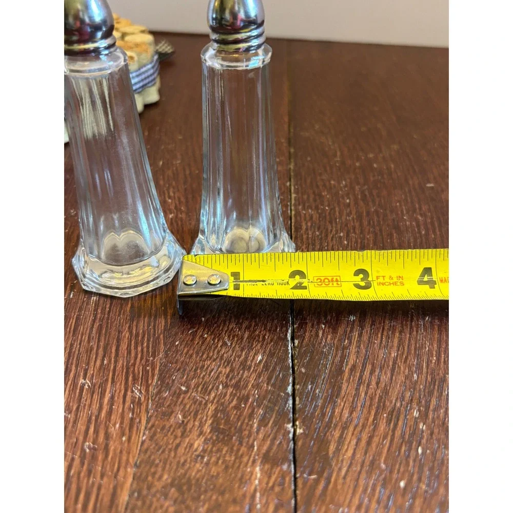 Vintage Clear Glass Salt and Pepper Shakers Set Paneled Hexagonal Base 4.5 Inch